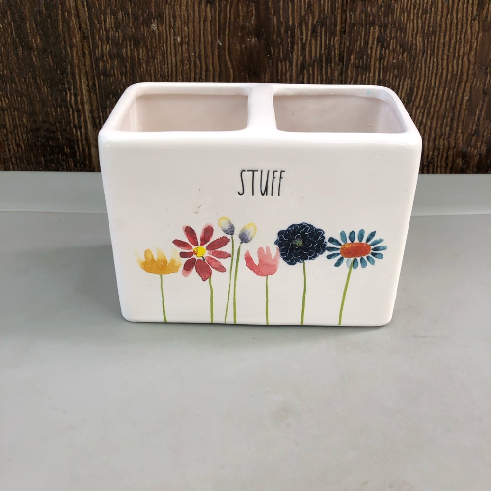 Rae Dunn Ceramic 'Stuff' Organizer with Floral Design